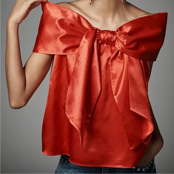 Anthropologie Mare Mare Off the Shoulder Elegant Red Bow Top New NWT - Picture 9 of 9